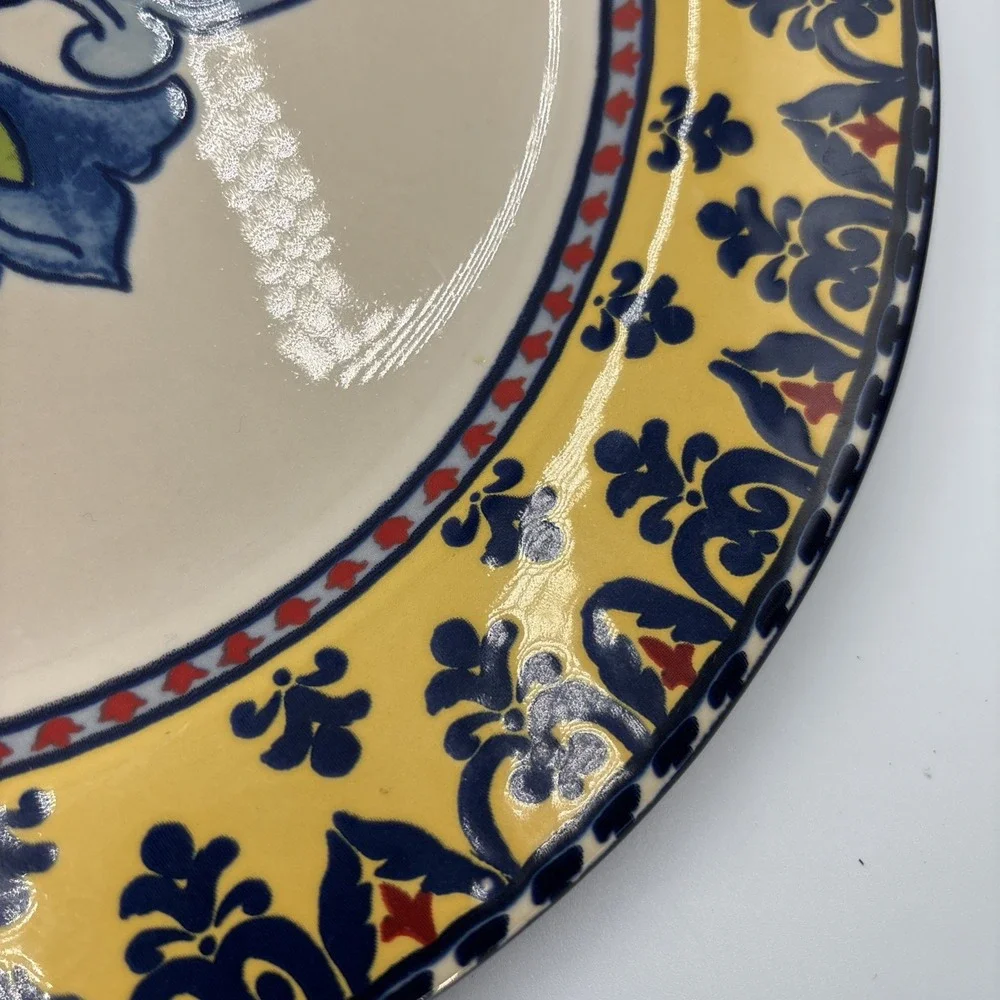 Williams-Sonoma Yellow Rim Blue Flower Dinner Plate Italian Sicily, 11